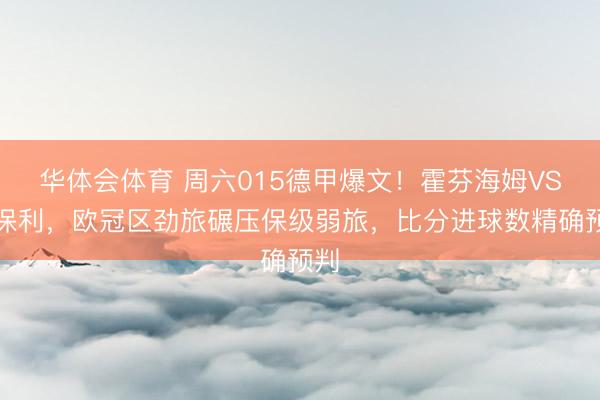 华体会体育 周六015德甲爆文！霍芬海姆VS圣保利，欧冠区劲旅碾压保级弱旅，比分进球数精确预判