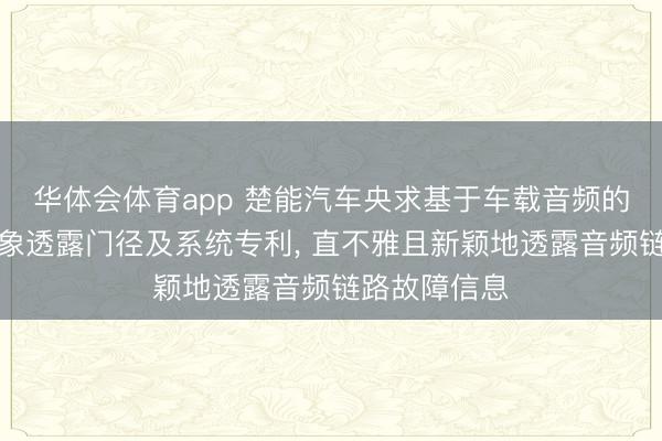 华体会体育app 楚能汽车央求基于车载音频的杜撰卡通形象透露门径及系统专利， 直不雅且新颖地透露音频链路故障信息