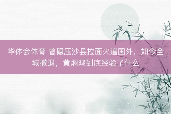 华体会体育 曾碾压沙县拉面火遍国外,如今全城撤退,黄焖鸡到底经验了什么