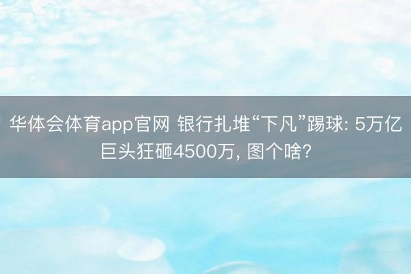 华体会体育app官网 银行扎堆“下凡”踢球: 5万亿巨头狂砸4500万， 图个啥?